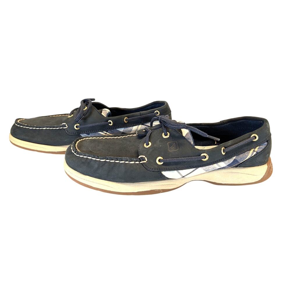 Sperry Top Sider Men's 11 Medium 2 Eye Boat Shoes Navy Leather Plaid Slip On